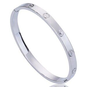 Silver Stainless Steel Waterproof Bangle Bracelet, Screw Details